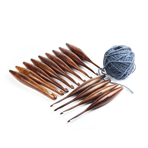 13 Pieces Premium Wooden Crochet Hooks, Crochets Hooks Set for Knitting and Crocheting - Rosewood Knitting Needles (Dolphin)