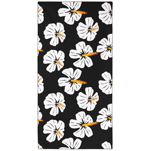 Rstick Hawaii Hibiscus Beach Towel, Oversized 36"x72" Sand Free Quick Dry Thin Microfiber Black & White Towel for Pool Yoga Gym Camping