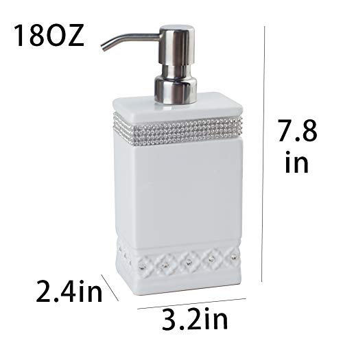17 Oz Hand Liquid&Lotion Soap Dispenser Pump Bottle Ceramic White For Kitchen Bathroom Countertop Laundry Room Holds Dish Soap Shampoo Laundry Liquid Shower Gel (Inlaid White Rhinestones) #TOP4