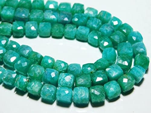 Amazonite Africaine facettée en cubes de 6mm pour création de bijoux de 20cm