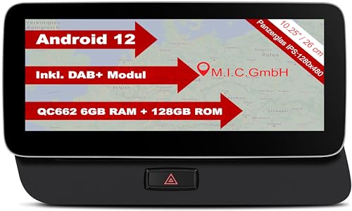 M.I.C. Q5H-662 Android 12 Autoradio mit Navigation: Snapdragon 662, 8GB+128GB, 10.25 Zoll, SIM, DAB+, Apple CarPlay&Android Auto, CANBUS, GPS – Ersatz für Audi Q5 mit Multimedia Radiosystem 2009-2017