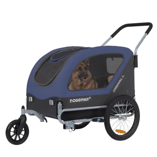 Doggyhut Original Large Pet Bike Trailer & Stroller for Dogs Up to 78 lbs Parking Brakes Reinforced Base Low Center of Gravity (Blue)