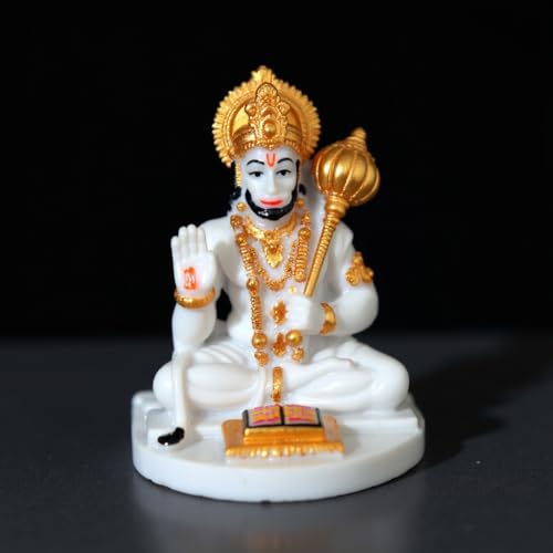 Image of UNOVATE Lord Hanuman Idol for Car Dashboard, Home, Office Desk - Hanuman Murti for for Pooja, Temple Showpiece, Decoration, Festivals and Gifting. (10cm, White Color)
