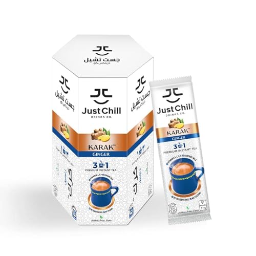 Just Chill Drinks Co. Tea Premix - Traditional Karak Chai Ginger, Refreshing Tea, 17g x 10 Sachet