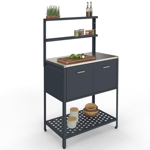 IDMarket - Meuble de Cuisine extérieure Pareo 2 Portes et 2 étagères suspendues en Acier Gris Anthracite
