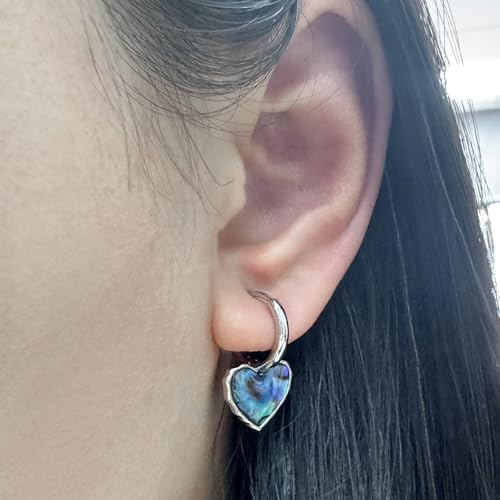 Abalone Shell Heart Hoop Earrings Silver Cute Heart Huggie Dangle Drop Earrings for Women Hypoallergenic Silver Jewelry4