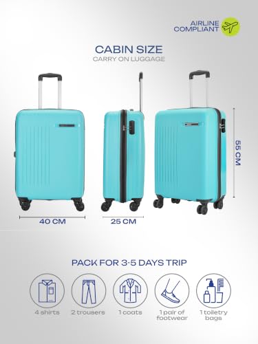 Image of Safari Xylo 8 Wheels Cabin 55cm Trolley Bag Hard Case Polypropylene 360 Degree Wheeling System Luggage,Recessed Lock, Trolley Bags for Travel, Suitcase for Travel, Cyan