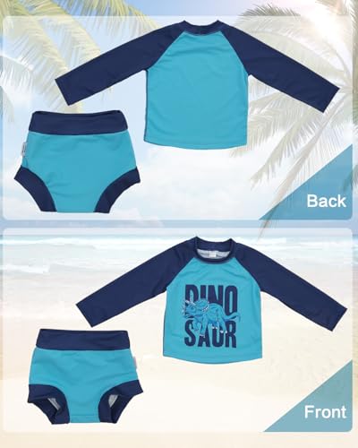 Image of ALVA 2 Pcs Long Sleeve Rash Guard Swim Diaper Sets, Baby Toddler Swimsuit UPF 50+ Sun Protection for Boy and Girl