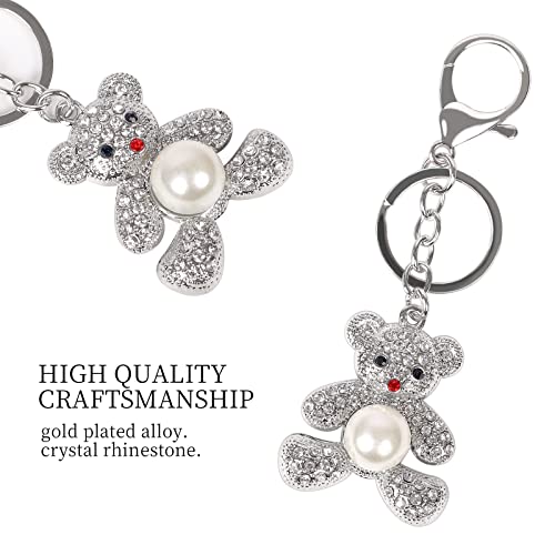 Bear Keychain,Very Cute Key Ring, 1 Set Sliver Decor For Car Accessories,Crystal Gift To Women Girls,Rhinestone Decorations For Bag (Bear) #TOP2