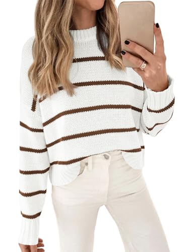Image of LILLUSORY Womens Cropped Striped Sweaters Pullover Tops | Fall Winter Trendy Casual Ribbed Knit Cute Crewneck Lightweight Cotton Cozy Sweater