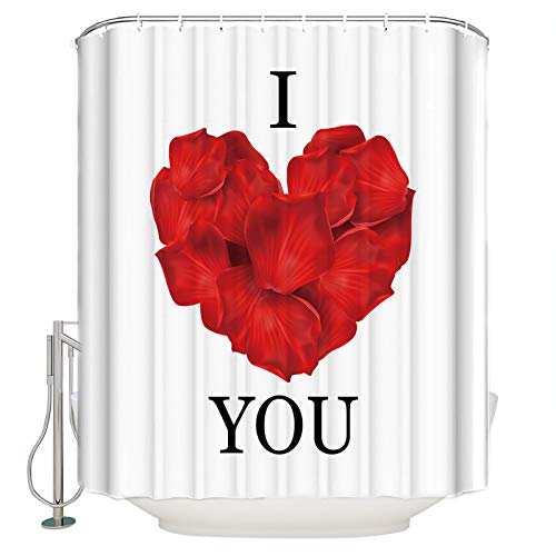 Queenker Fabric Shower Curtain For Bathroom 36" W X 72" L I Love You Red Rose Heart Shape Pattern Shower Curtain With Hooks Bathroom Decor Waterproof Shower Curtains Machine Washable For Home Hotel #TOP1
