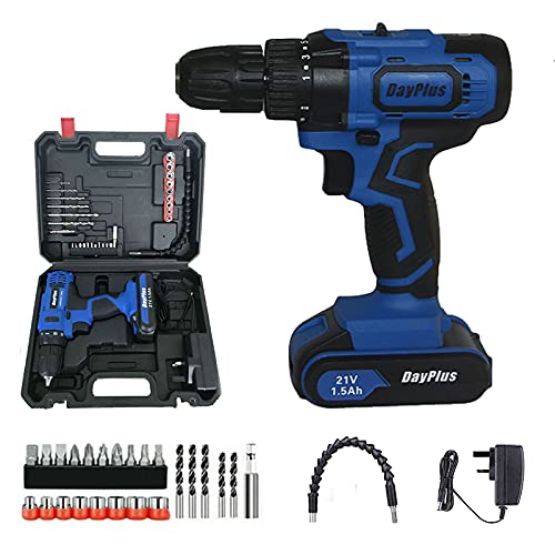 21V Akkuschrauber Set, 18+1 Drehmomentstufen Akkuschrauber mit 1×1.5Ah Akku, Akku-Bohrmaschine 45Nm Max. Drehmoment, 2-Gang, LED Licht, 29-tlg Zubehör-Set
