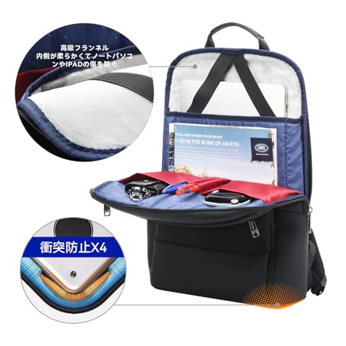 BOPAI ビジネスリュック 薄型 メンズ リュック 軽量 盗難防止 ラップトップバッグ 防水 通勤 通学 15インチパソコン対応 ブラック 黒 通勤 バックパック 高校生 出張 旅行 男女兼用