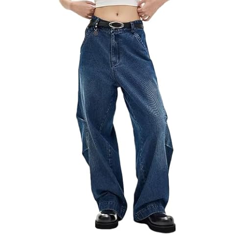 Nutriangee Men's Baggy Straight Leg Jeans Irregular Sutures Loose Fit Streetwear Y2k Hip Hop Denim Pants, Blue 147, 36 Cover