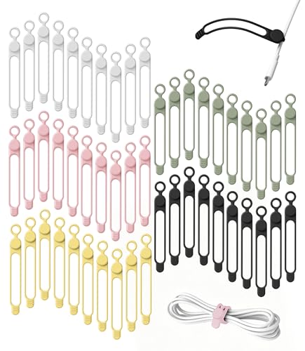Nearockle 50Pcs Silicone Cable Ties Cord Organizer for Bundling Earphone, Phone Charger, Computer Cords, Reusable Wire Organizer Cable Management in Home,Office,Kitchen,School (5 Colors)