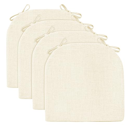 Image of Wellsin Chair Cushions for Dining Chairs 4 Pack - Kitchen Chair Cushions with Ties and Non-Slip Backing - Dining Chair Pads 16 inchX16 inchX2 inch, Beige
