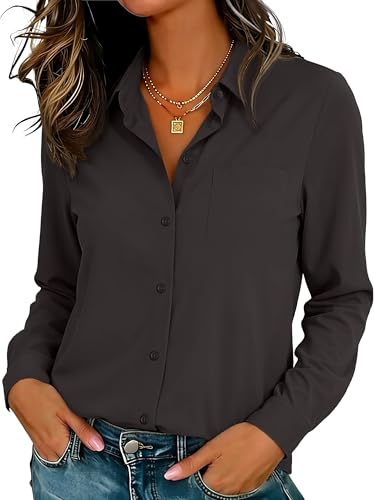 Image of Soft Wrinkle-Free Button Down Stretch Shirts for Women, Breathable Moisture-Wicking Casual Work Dress Tops