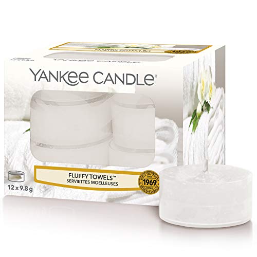 YANKEE CANDLE Fluffy Towels Tealight Candles, Tea Light (x12), White