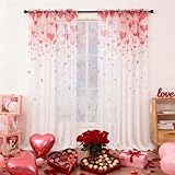 youleyar Valentine's Day Sheer Curtains 63 Inches Long, 2 Panels Lovers Red Heart Printed Pattern Curtain, Rod Pocket Drapes for Bedroom and Home Decor, 52' W x 63' L
