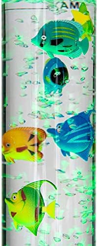 Almineez Colour Changing LED Sensory Mood Light Novelty Bubble Fish Lamp  Bubbles Water Tube Aquarium  Kids Bedroom Home Office Decoration Lamp  with Artificial Tropical Fish - 90cm - Xmas Gift