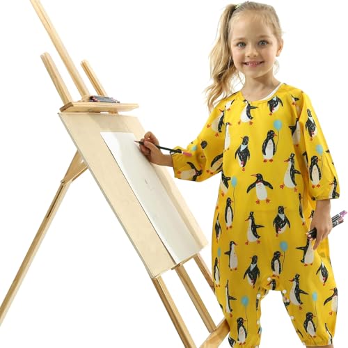 Boys Girls Lightweight Drawing Clothes Baby Jumpsuit Cover Waterproof Eating Outwear Cute Button Romper Kids Outfit3