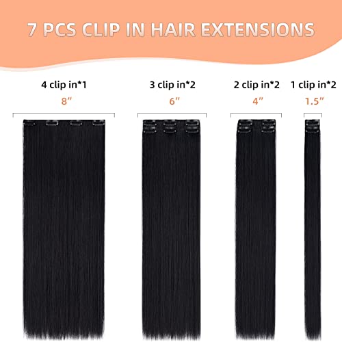 Black Hair Extensions,Hair Extensions Clip In Long Straight 22" 7 Pcs Synthetic Professional Hair Extensions Full Head For Women Jet Black #TOP3