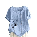 Elegante Oberteile Damen Leinenbluse Damen Baumwolle Leinen Shirt Elegante Leinenshirt Lose Kurzarm Blusen Frauen Longshirt Oversized Tee T-Shirt Primeangebote