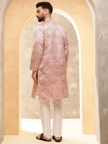 Sojanya (Since 1958 Men'S Jacquard Silk Woven Design Kurta With White Pyjama4