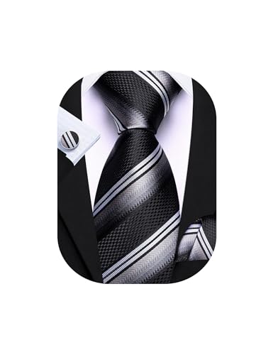Image of Barry.Wang Mens Tie Set Plaid Check Neckties Formal Business Wedding Luxury Pocket Square Cufflinks