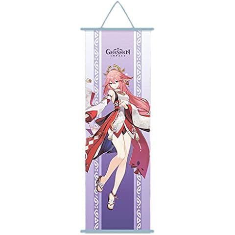 Sonsoke Genshin Impact Anime Figure Wall Scroll Poster Game Role Merch Anime Poster Hanger Anime Wall Decor Posters 27.5 X 9.8 Frame (yae miko), L Cover