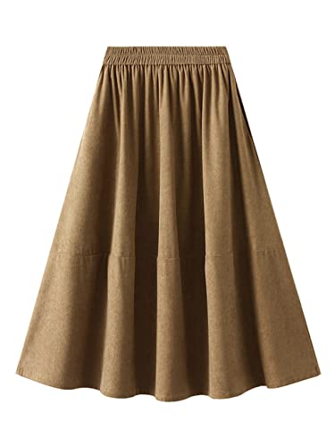 Jupe velours côtelé femme avec taille élastique ajustable style rétro jaune