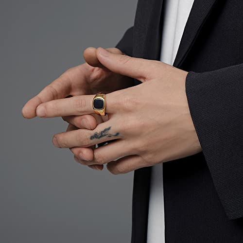 MYNENEY 14K Gold/Silver/Black Plated Square Signet Ring Anillos De Hombre Statement Classical Wedding Rings Band for Men