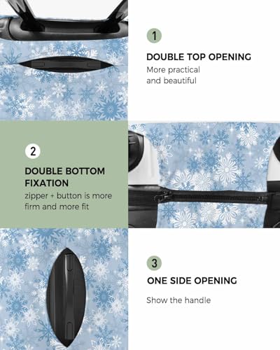 Christmas Snowflake Blue Travel Luggage Cover, Winter Xmas Anti-scratch Travel Suitcase Protector Covers, Washable Elastic Baggage Covers Fit 29-32 Inch Carry on Luggage2