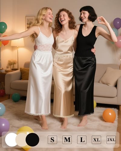 Mepase 3 Pcs Women's Half Slip Long Slip for Women Under Dress Lace Long Underskirt Anti Static Extender Skirt4