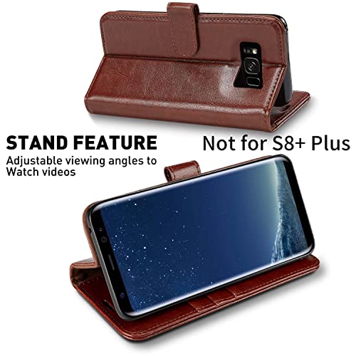 Monasay Galaxy S8 Wallet Case, 5.8-Inch, [Screen Protector Included][Rfid Blocking] Flip Folio Leather Cell Phone Cover With Credit Card Holder For Samsung Galaxy S8, Brown #TOP4