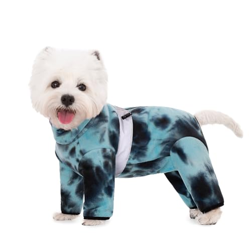 BT Bear Warm Coats Jackets for Small Dogs Adjustable Dog Warm Fleece Jumpsuit Clothes With D-Ring Dog Winter Coat for Small Dogs,Tie dye blue XS