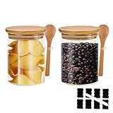 Nevfiro 2 Pack Airtight Glass Jars with Bamboo Lid and Spoon, 19Oz Borosilicate Glass Food Storage Containers Canisters, Decorative Overnight Oats Containers with Lids for Coffee, Tea, Sugar, Spice, Bath Salt