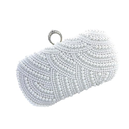 Sac de soirée avec perles pour femme, blanc - Modèle classique de fête