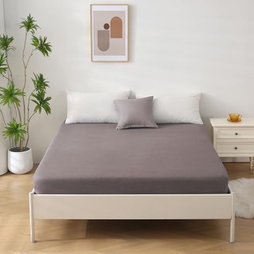SOULFUL Spannbettlaken 90x190cm, 100% Gewaschene Baumwolle Kaffee Dunkel – Ansicht 7