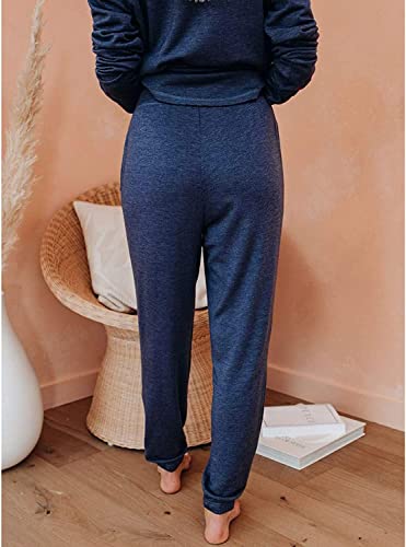 Lot de 2 vêtements de sport grande taille pour femme ensemble haut manches longues et pantalon bleu