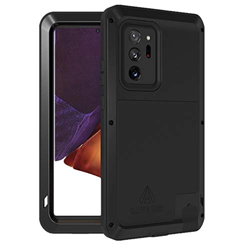 LOVE MEI para Samsung Galaxy Note 20 Ultra Funda, Heavy Duty Armor Tank Militar Antigolpes Híbrido Metal Aluminio+Silicona Funda?sin Vidrio Templado?para Samsung Galaxy Note 20 Ultra (Negro)