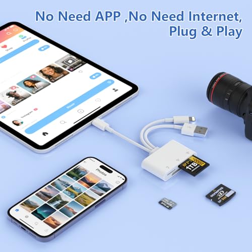 Multi 3-in-3 SD/TF/XD Card Reader for iPhone,Lightning + USB C + USB A Connector Memory Card Reader, Multiple Micro SD Card Reader for iPhone 15 14 13/iPad Pro/Samsung/Android/Mac/PC,Plug & Play by MTAKYA - Used condition - Image 5
