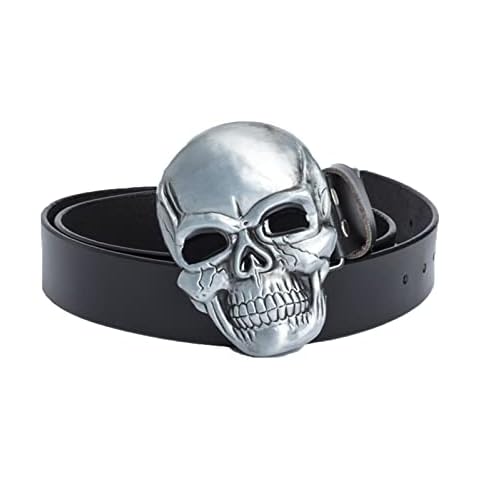 WRJAHCG Halloween Belt Gift,Skull Belt Mens Skeleton Belt Buckles Pirate Design Cowboy Style,Black,130CM/51.2'' Cover