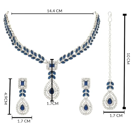 Image of I Jewels Silver Plated Elegant Leaf Motif Necklace Set with Earrings & Maang Tika for Women