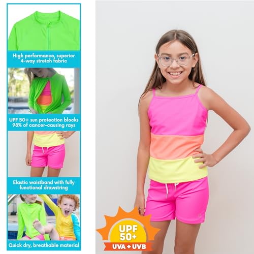 Image of SwimZip Girls' 3 Pc Swim Set w /Long Sleeve Rash Guard, Tankini & Shorts UPF 50+