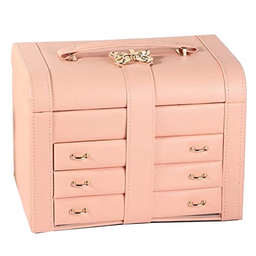 SIBY Jewellery Organisers Storage Box for Women | Pu Leather Bangle Boxes for Women’s With Removable Tray For Earrings Necklace | Vanity Storage Case with Dividers Container (Peach)