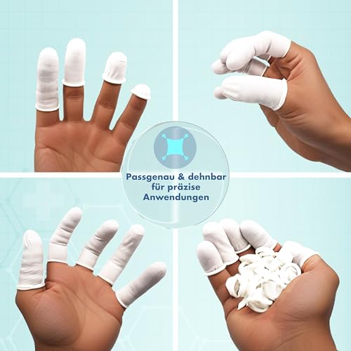 THERACASO Einweg Latex Fingerlinge | puderfrei | hygienisch & reißfest | 100 Stück | Größen S–XL | für Pflege, Kosmetik, Verband, Lebensmittelkontakt | medizinisch, nicht steril M