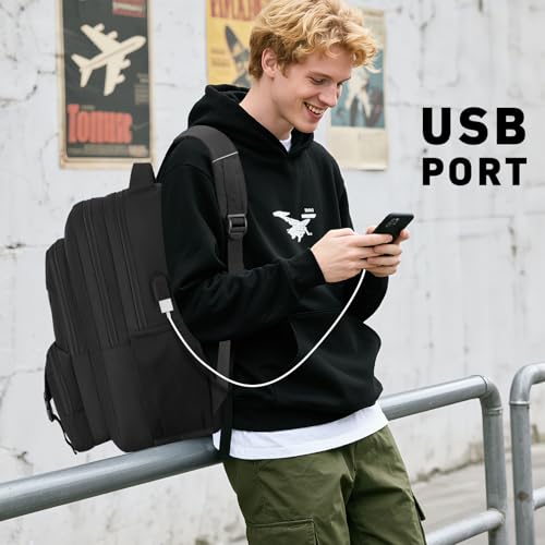 MOMUVO School Backpack for Teens Boys and Girls,15.6 Inch Laptop Backpack Unisex Bookbag with USB Charging Port Water-Resistant Schoolbag Casual Daypack-Black3