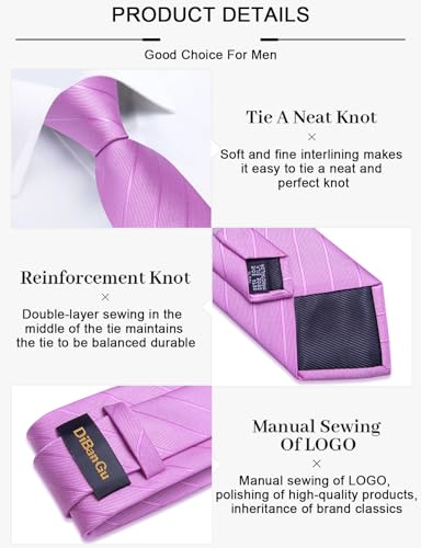 Image of DiBanGu Mens Silk Necktie Solid Color Tie and Pocket Square Cufflink Tie Clip Set Woven Plain Ties for Men Wedding Party