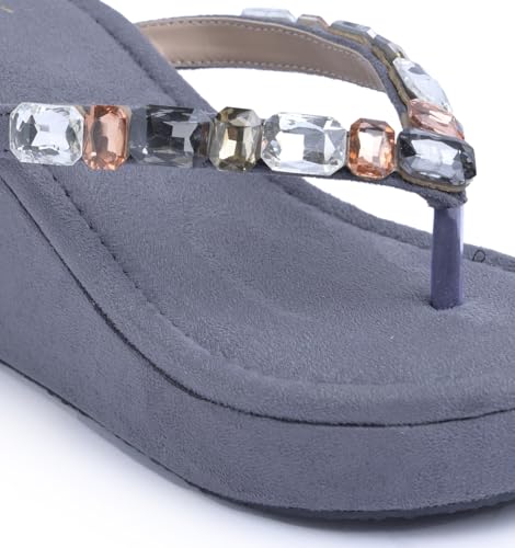 Image of JM LOOKS Women's Rhinestone Sandals High | Low Platform T-Strap Jewel Sandals High Wedge Flip Flops Sandal Summer Beach Sandal